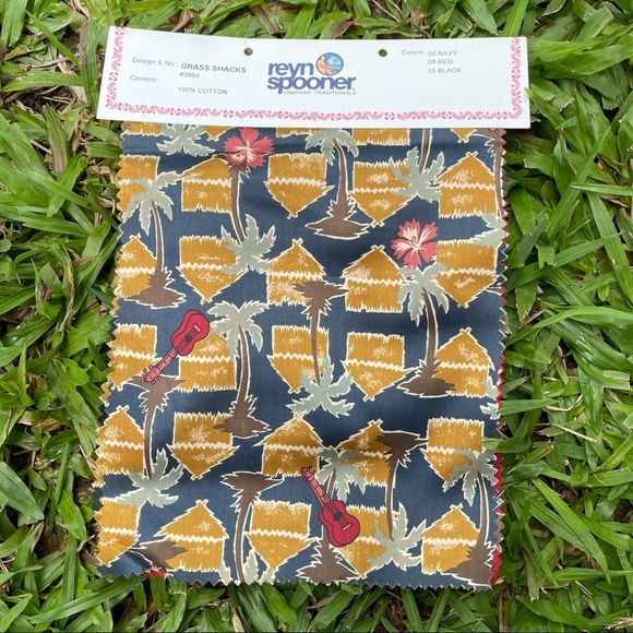 Vintage Reyn Spooner Grass Shacks Hawaiian 3 Fabric Swatch Sample Craft Sewing - Picture 6 of 8